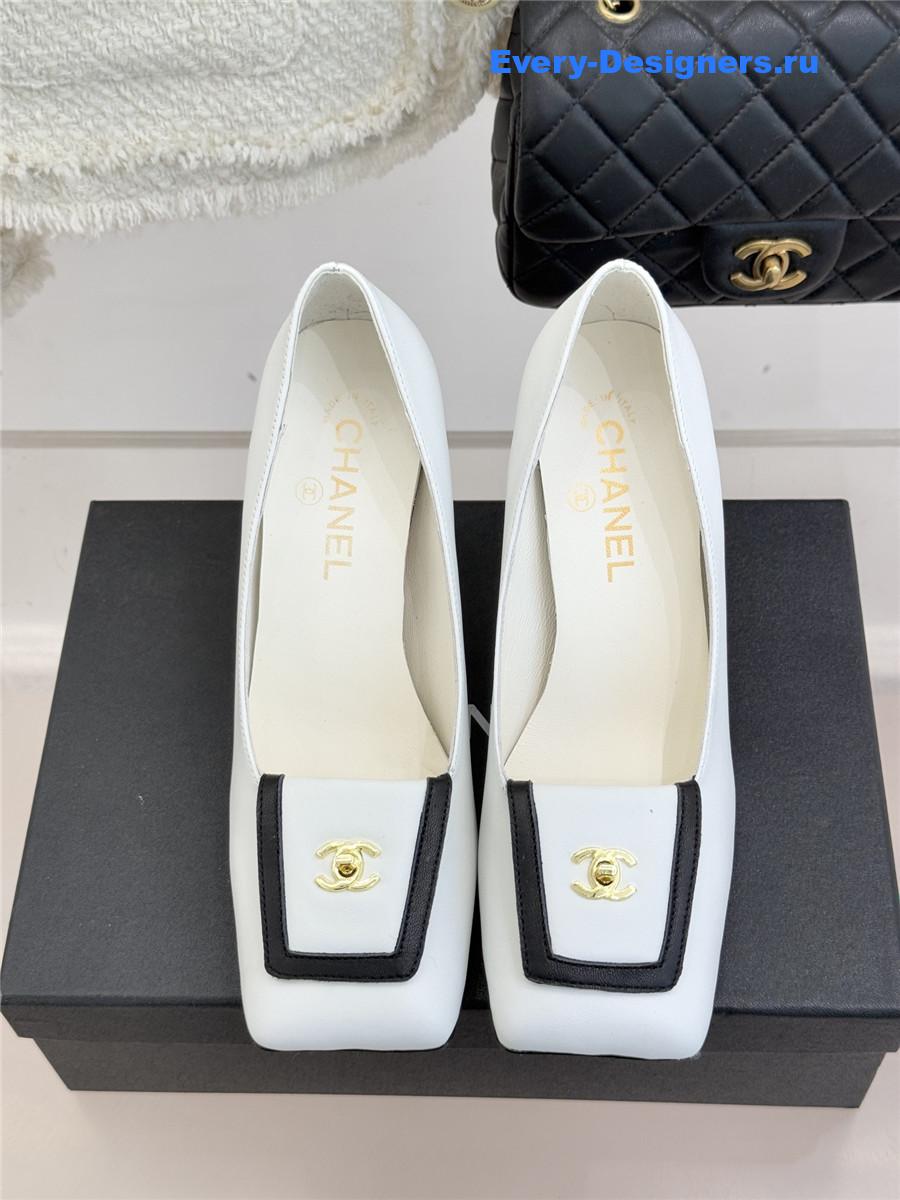 Ch**el white leather square toe pumps