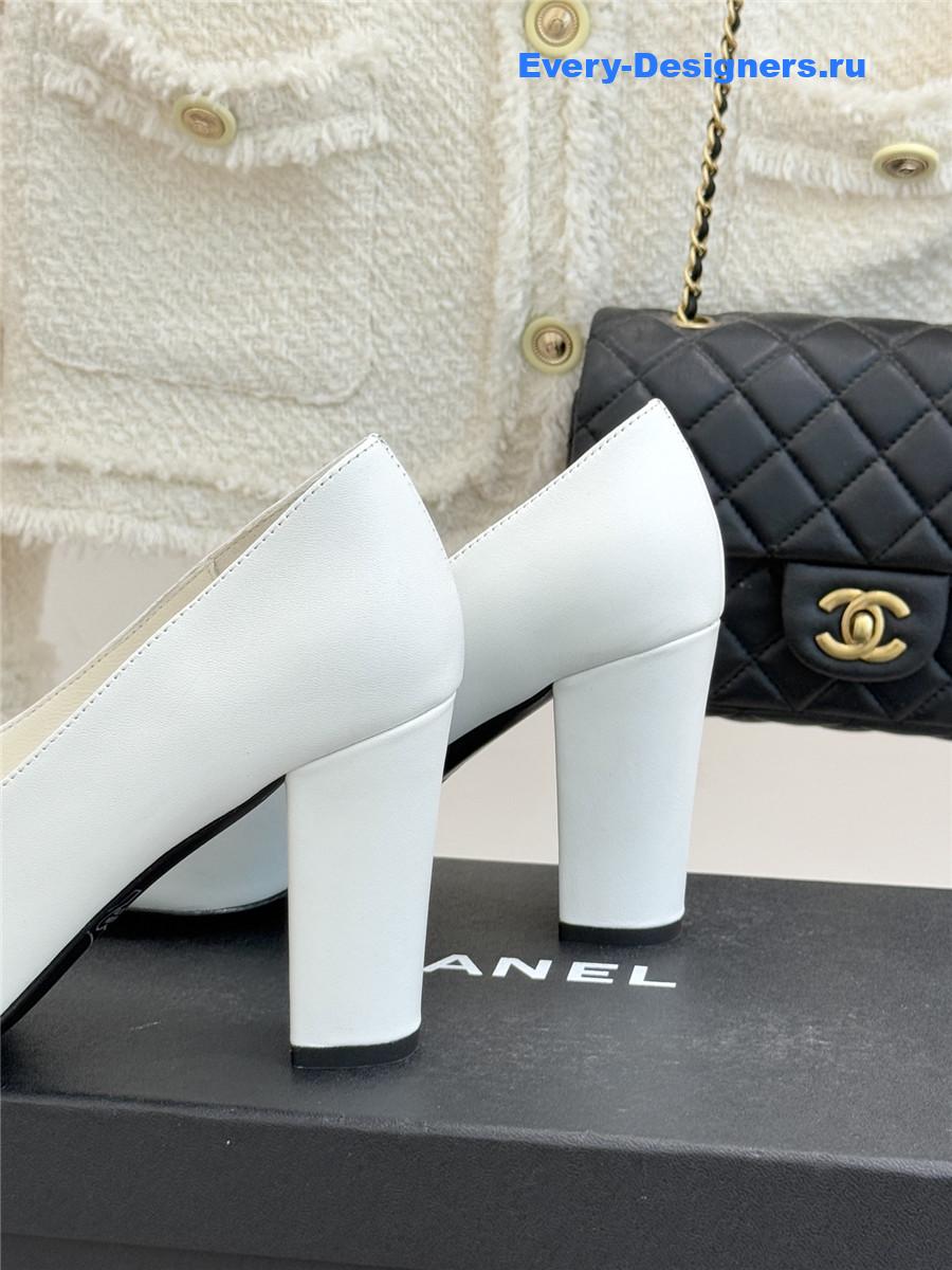 Ch**el white leather square toe pumps