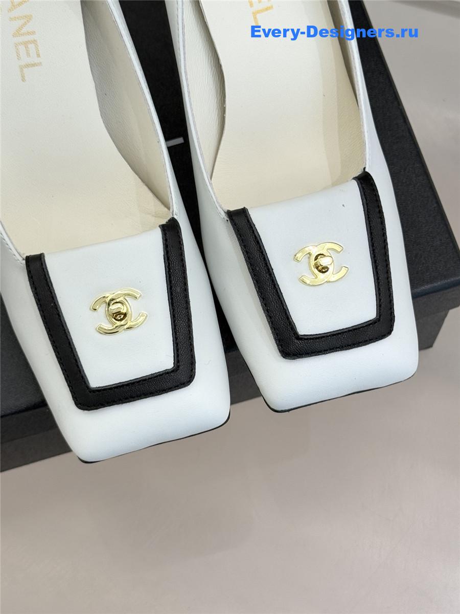 Ch**el white leather square toe pumps