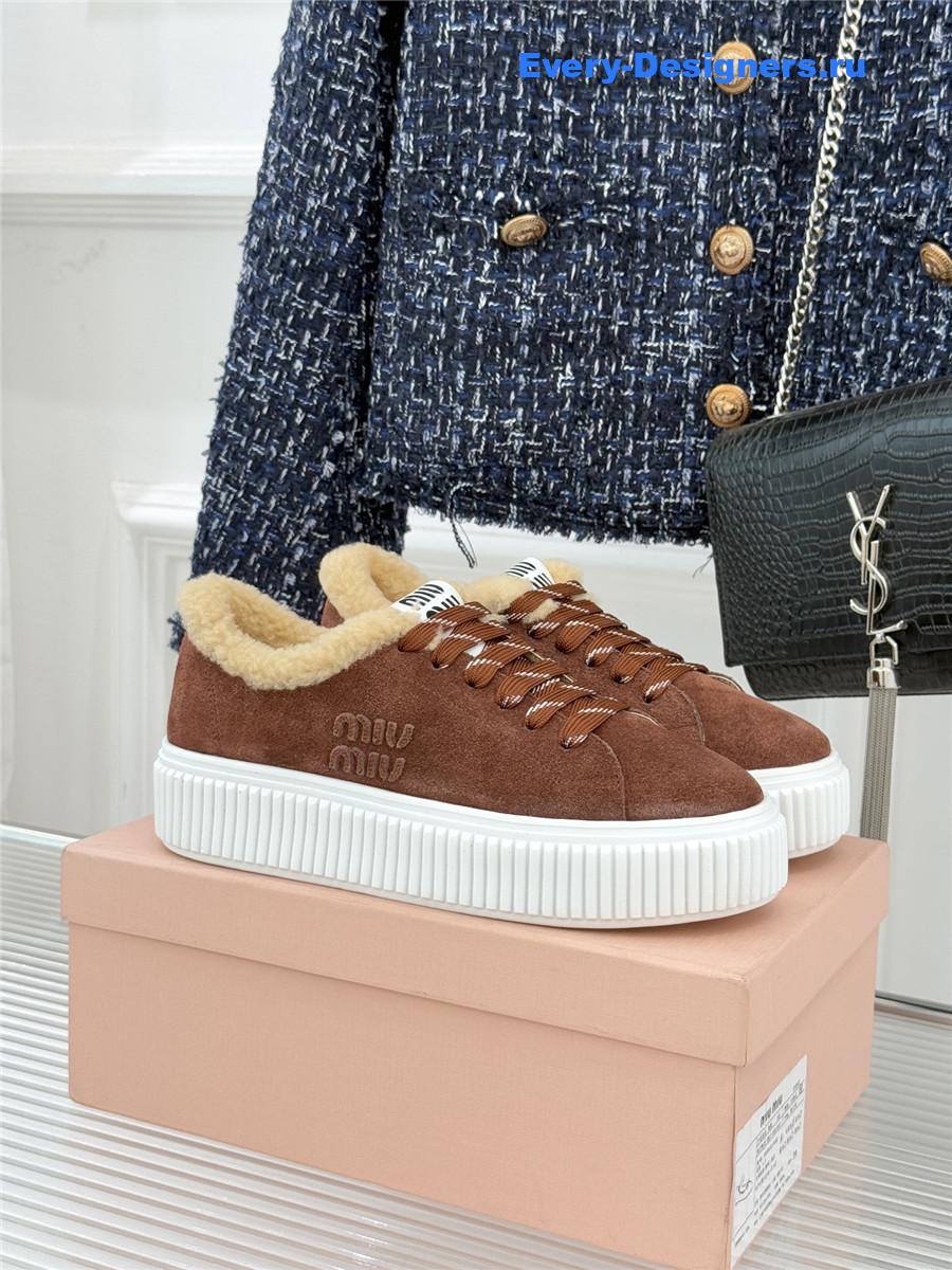Miu Miu Brown Suede And Shearling Sneakers