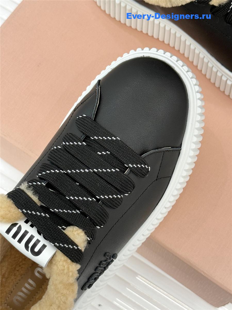 Miu Miu Black Leather And Shearling Sneakers