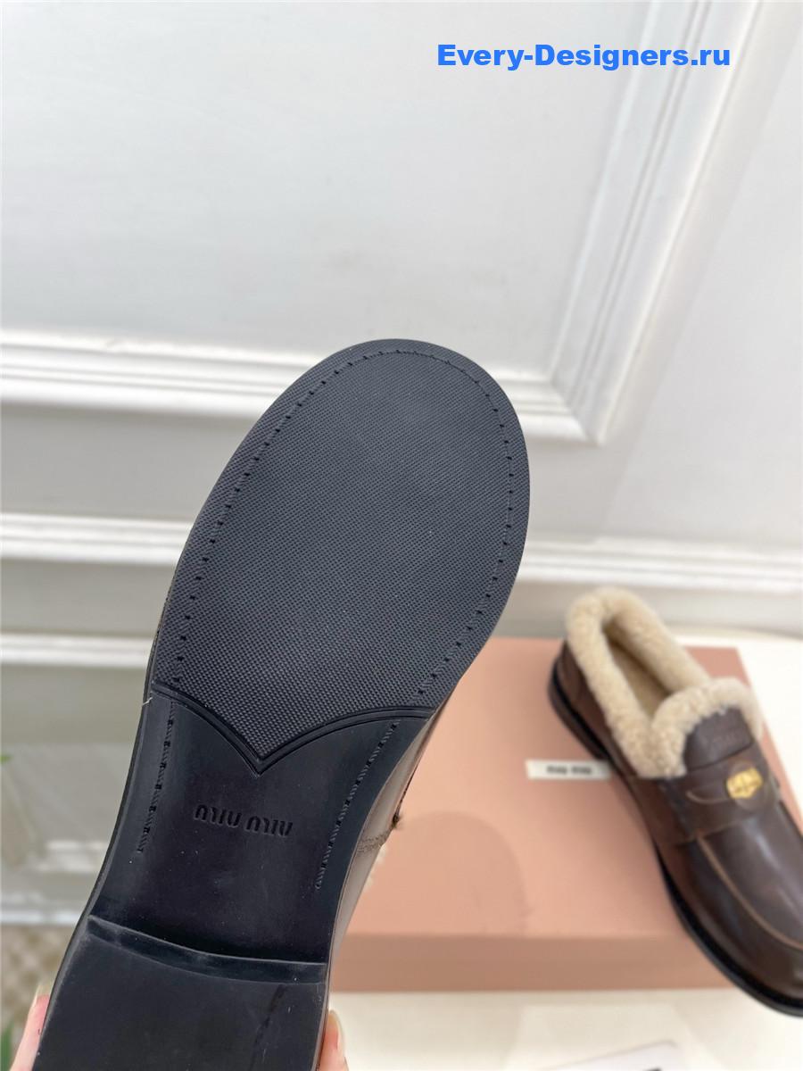 Miu Miu Ebony Bleached Leather Shearling Penny Loafers