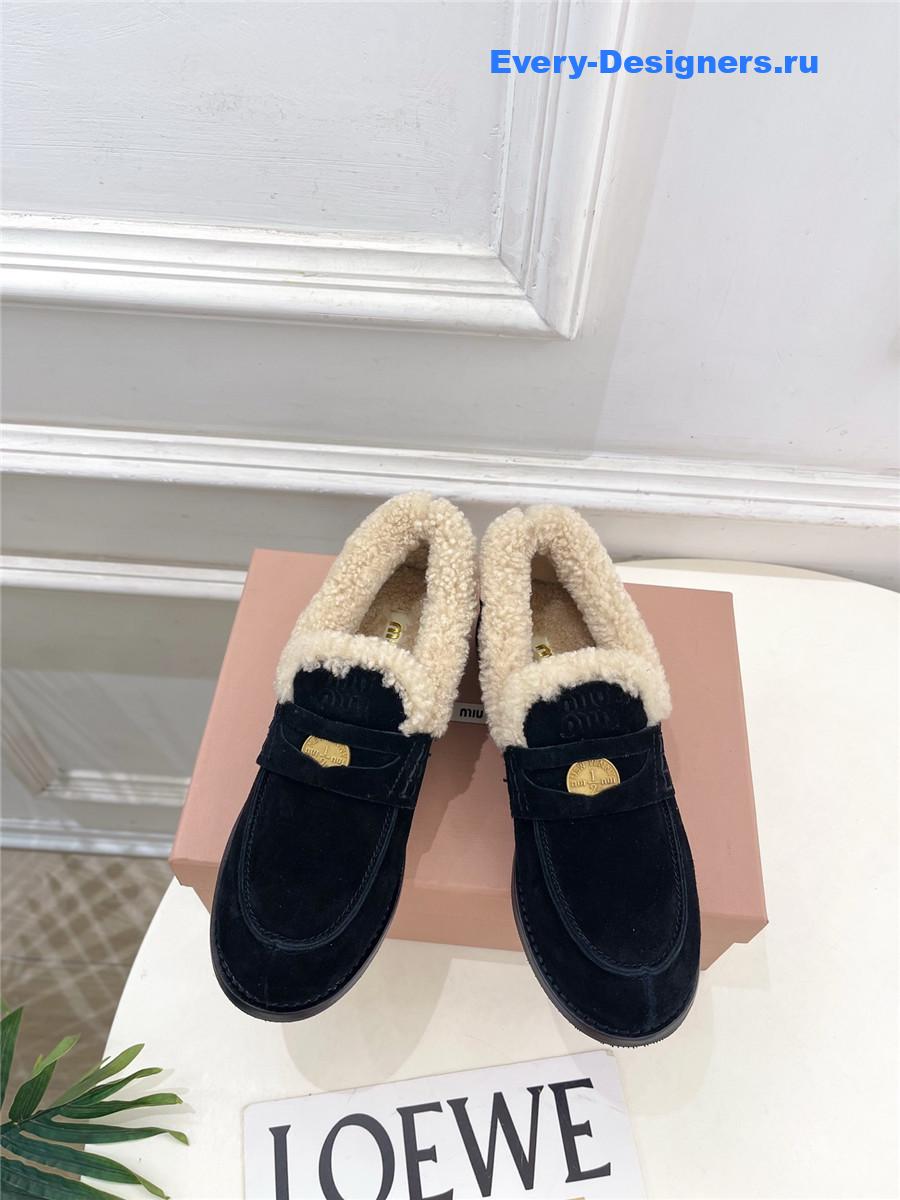 Miu Miu Black Leather Shearling Loafers