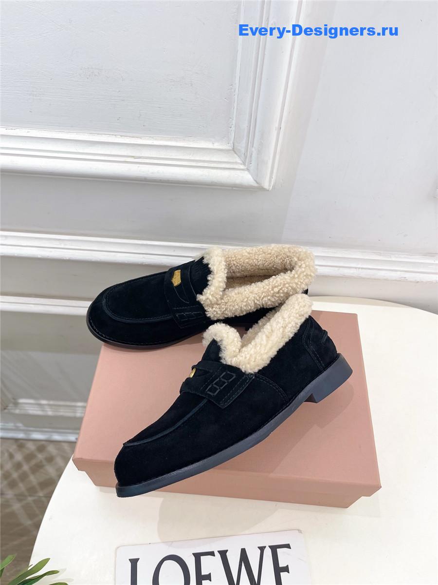 Miu Miu Black Leather Shearling Loafers