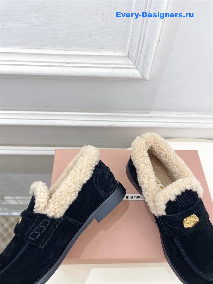 Miu Miu Black Leather Shearling Loafers
