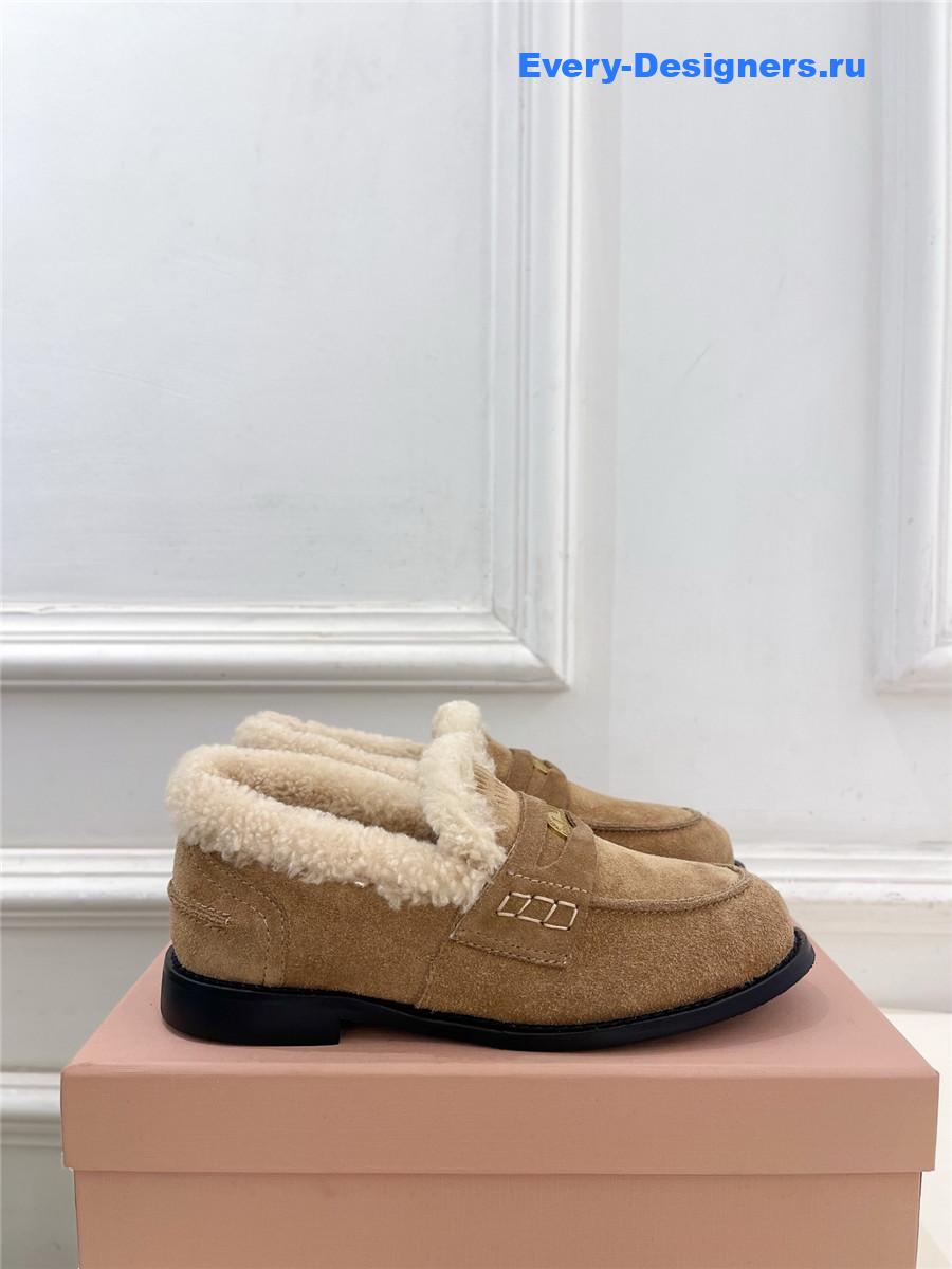 Miu Miu Brown Leather Shearling Loafers