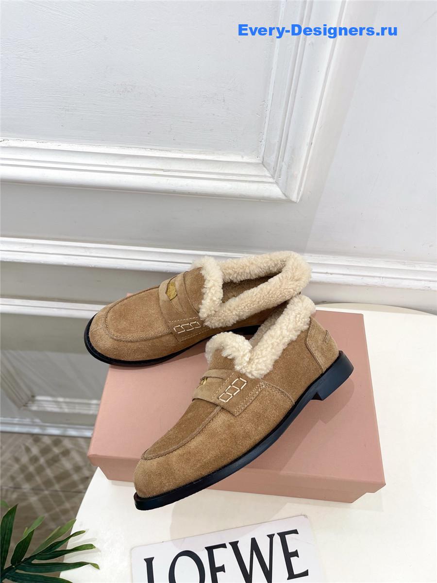 Miu Miu Brown Leather Shearling Loafers