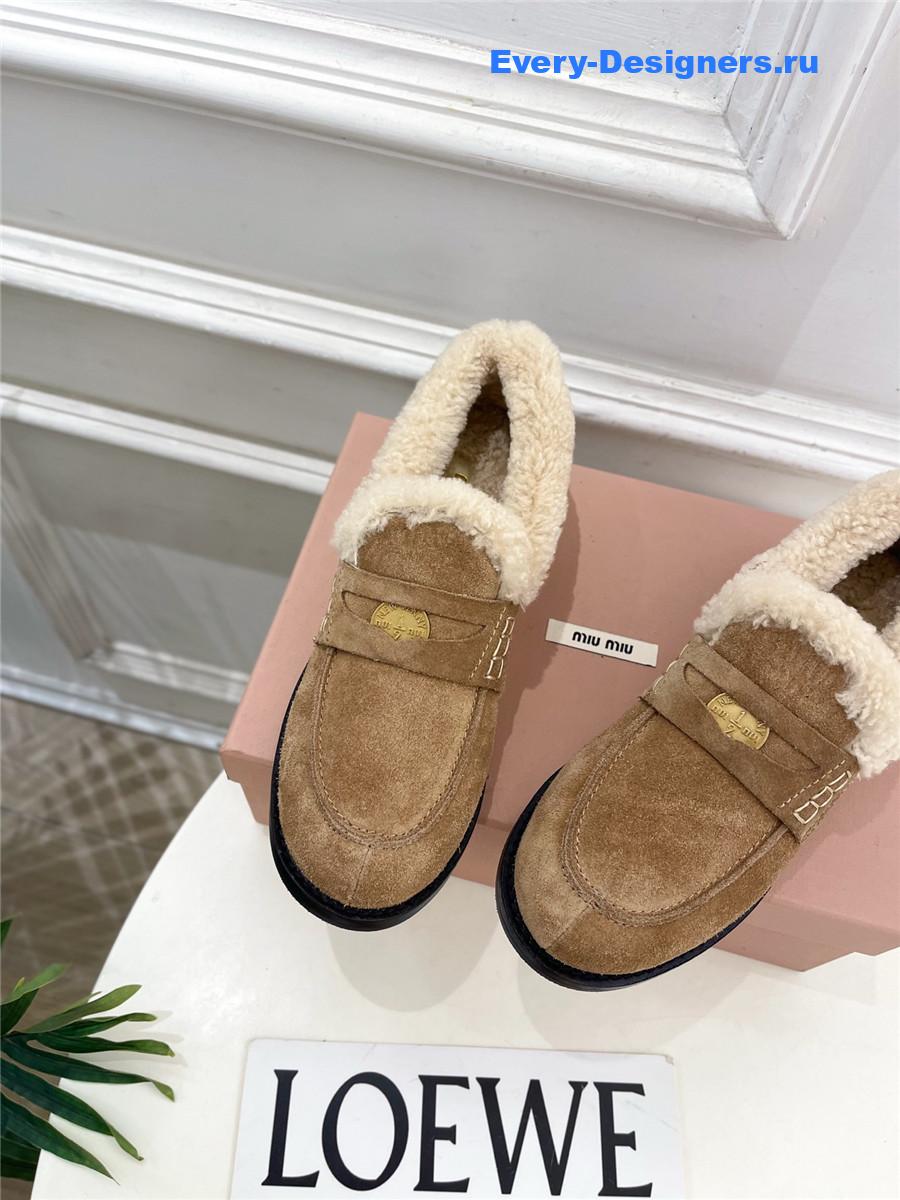 Miu Miu Brown Leather Shearling Loafers