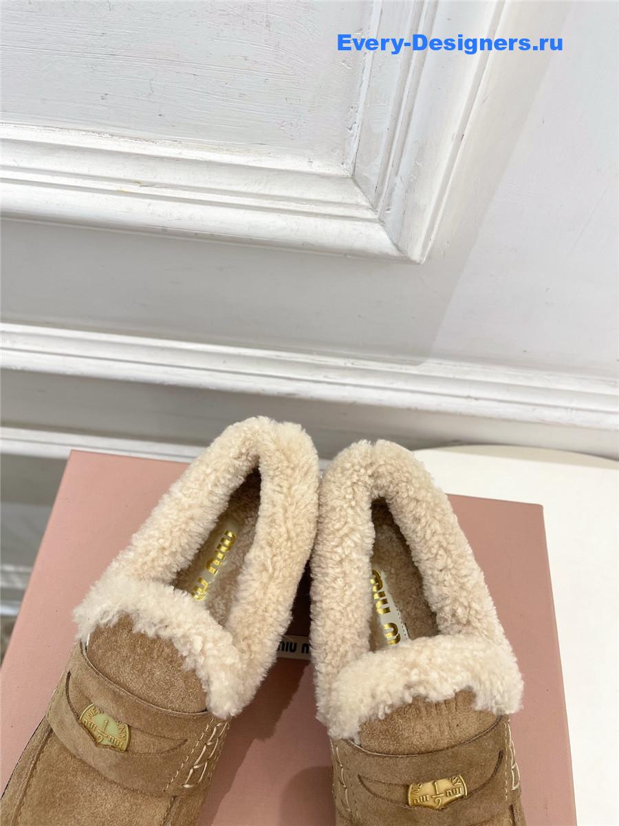 Miu Miu Brown Leather Shearling Loafers