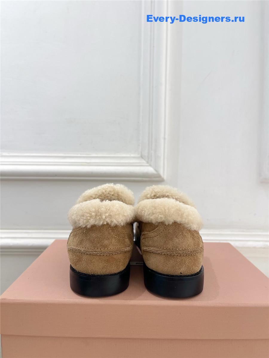 Miu Miu Brown Leather Shearling Loafers