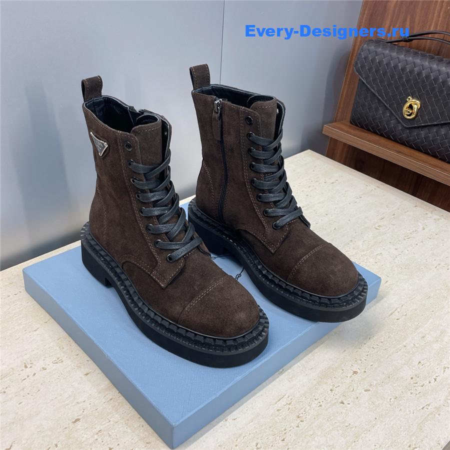 Pra*a dark brown suede lace-up boots