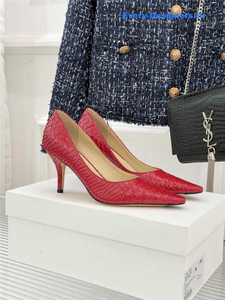 The R0w fuchsia liisa python almond kitten heel pump