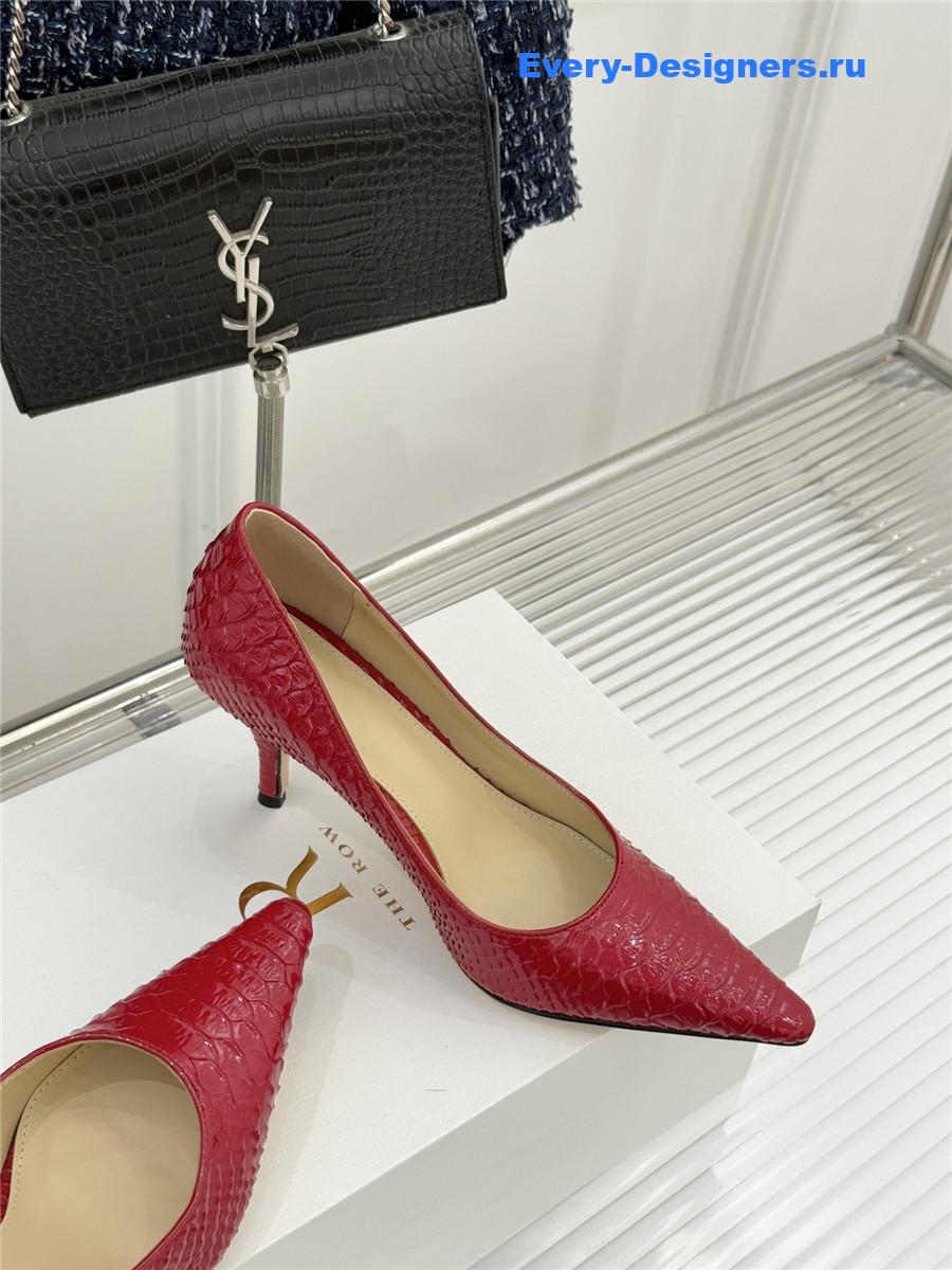 The R0w fuchsia liisa python almond kitten heel pump