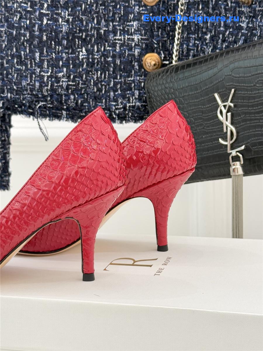 The R0w fuchsia liisa python almond kitten heel pump