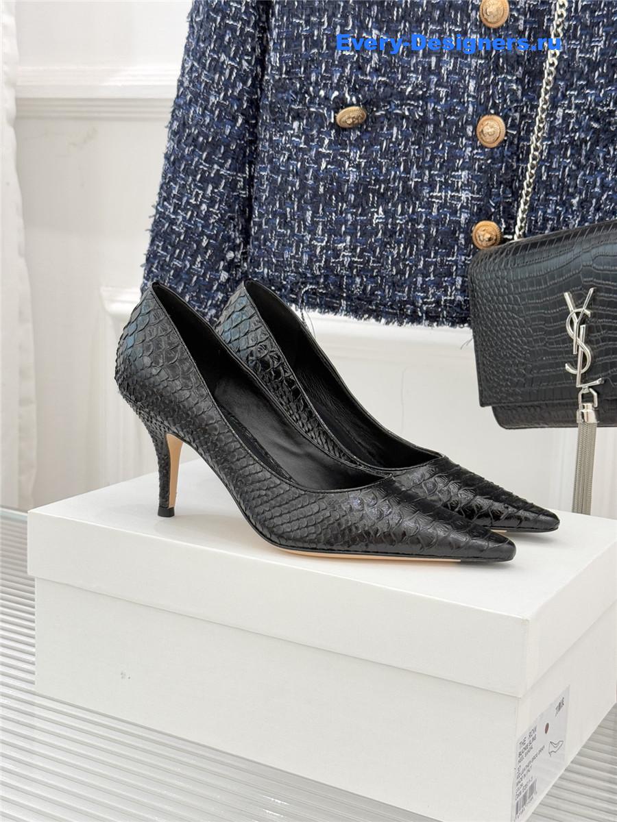 The R0w black liisa python almond kitten heel pump