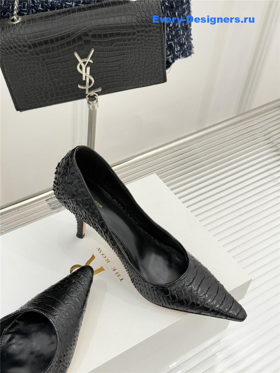 The R0w black liisa python almond kitten heel pump