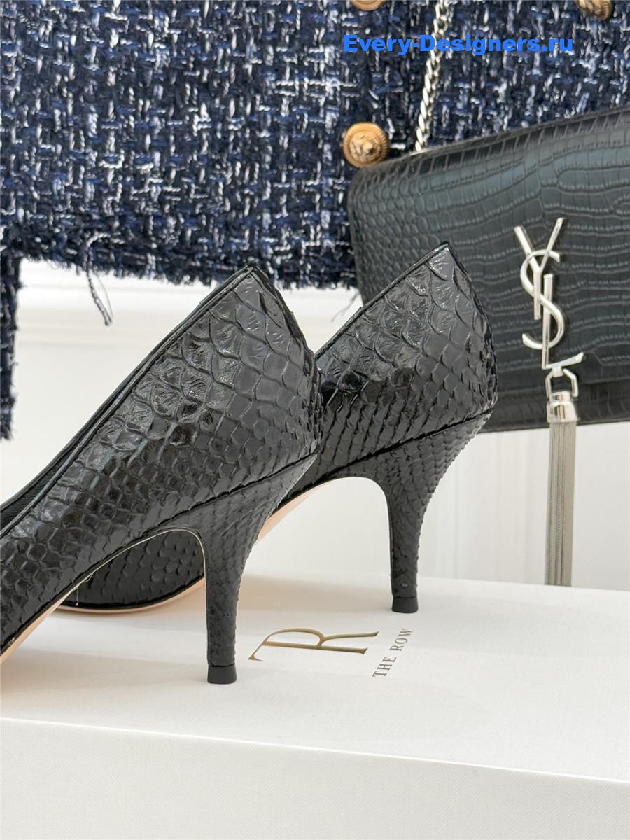The R0w black liisa python almond kitten heel pump