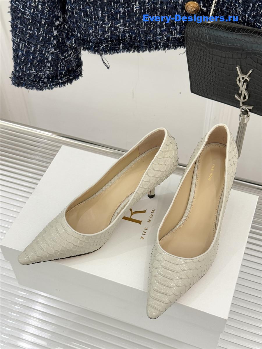 The R0w beige liisa python almond kitten heel pump
