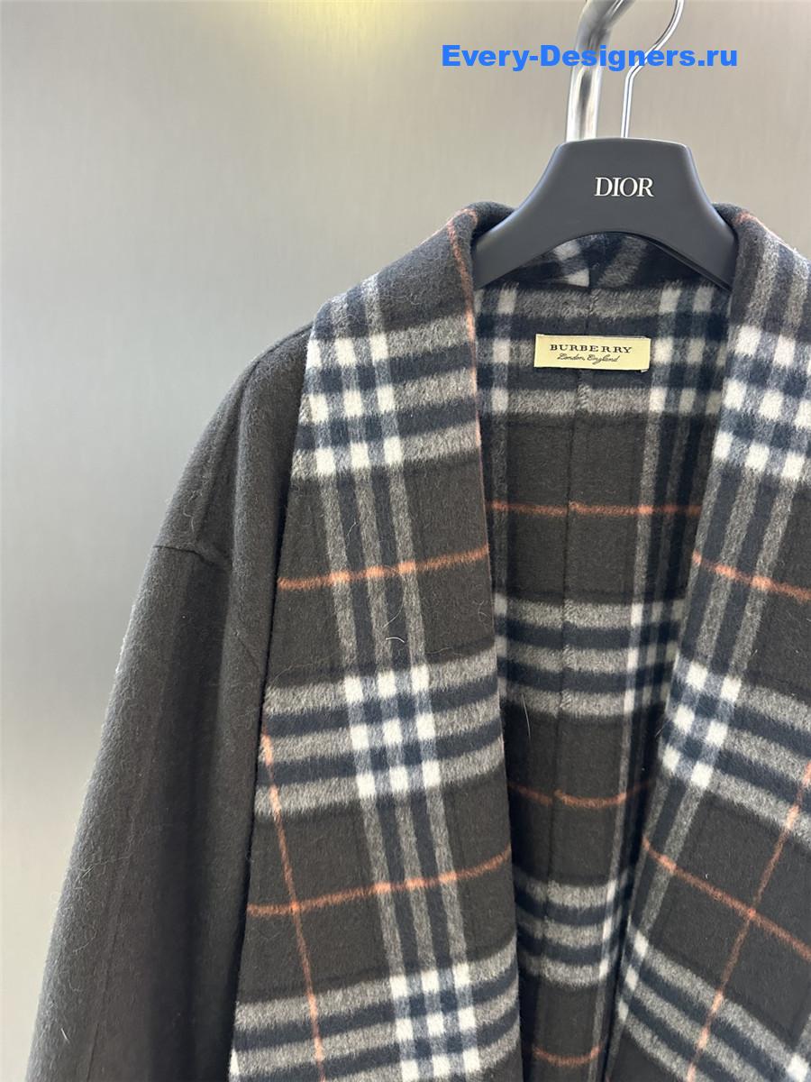Bv*b*rry grey classic fox fur check wool coat