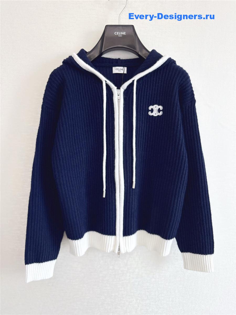 Ce1i*e navy blue triomphe logo knit hoodie