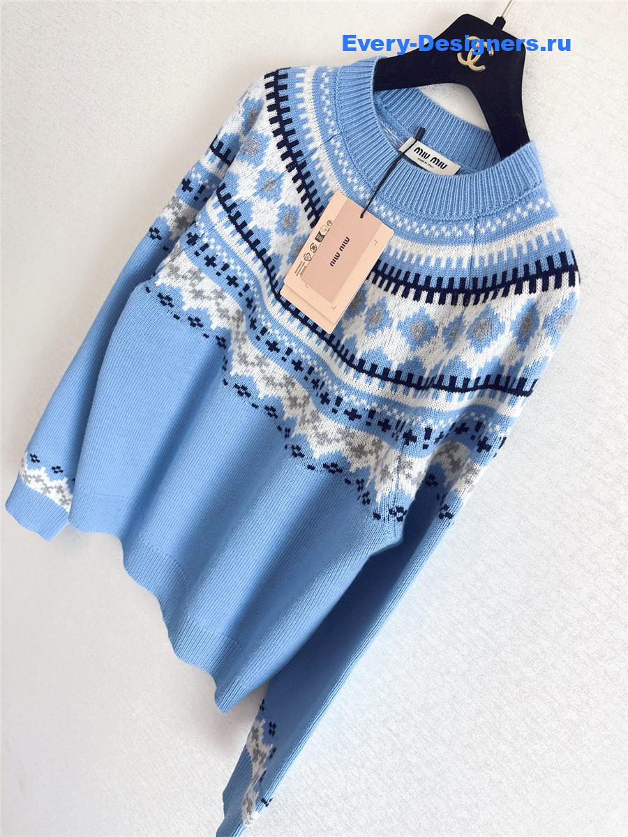 Miu Miu Sapphire Blue Wool Crew-neck Sweater