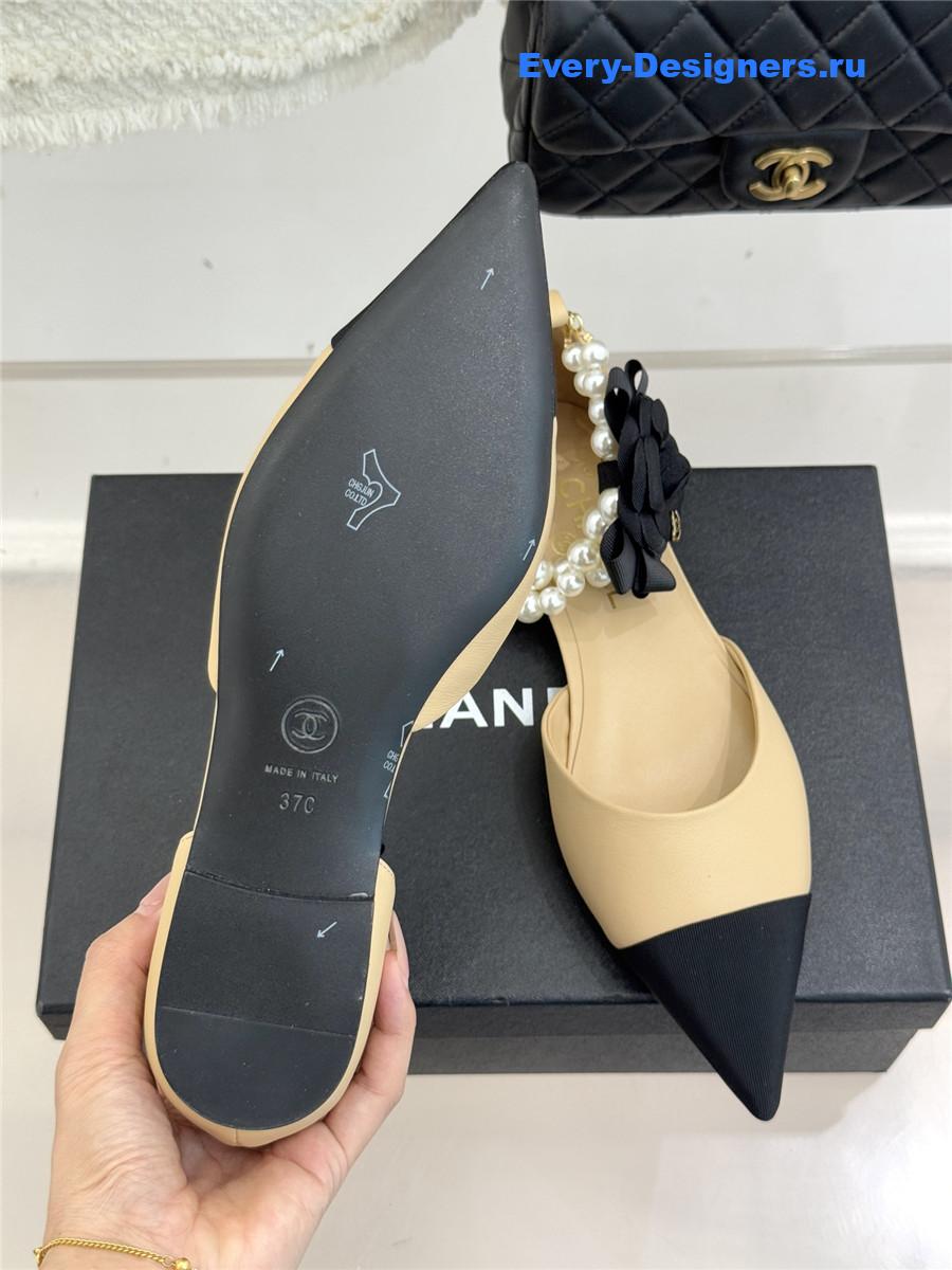 Ch**el pearl camellia beige pointed-toe flat sandals