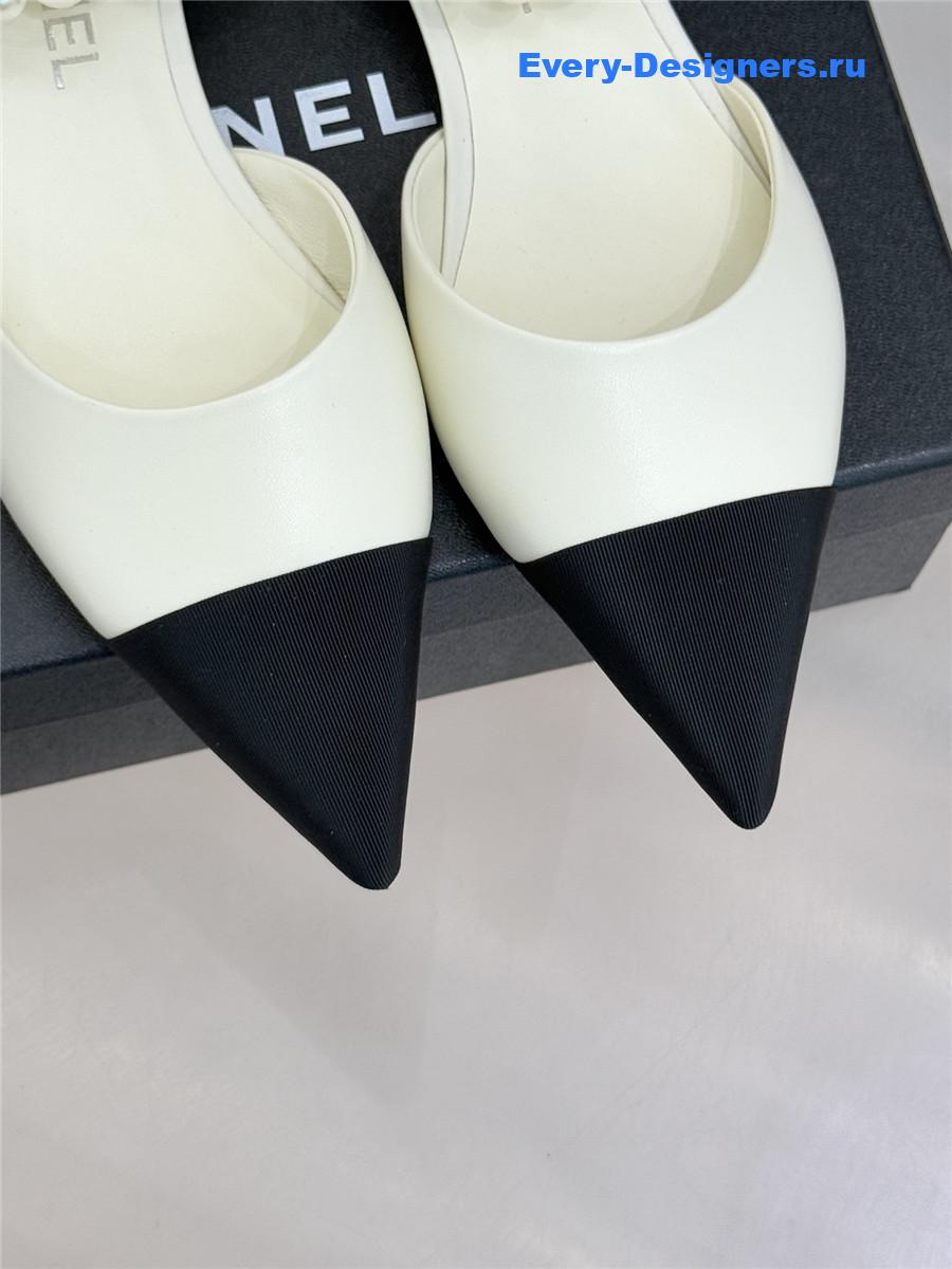 Ch**el pearl camellia white pointed-toe flat sandals