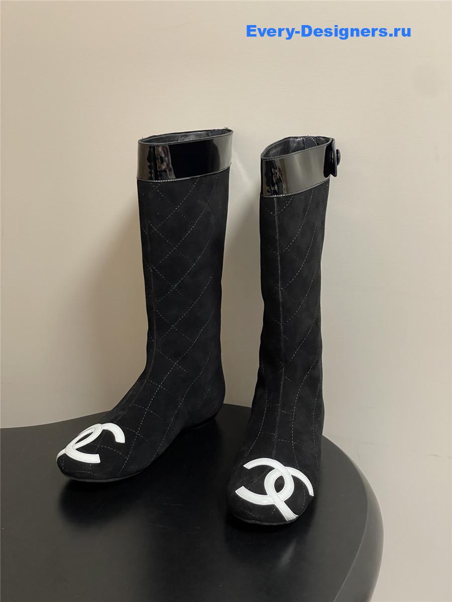 Ch**el black quilted suede boots