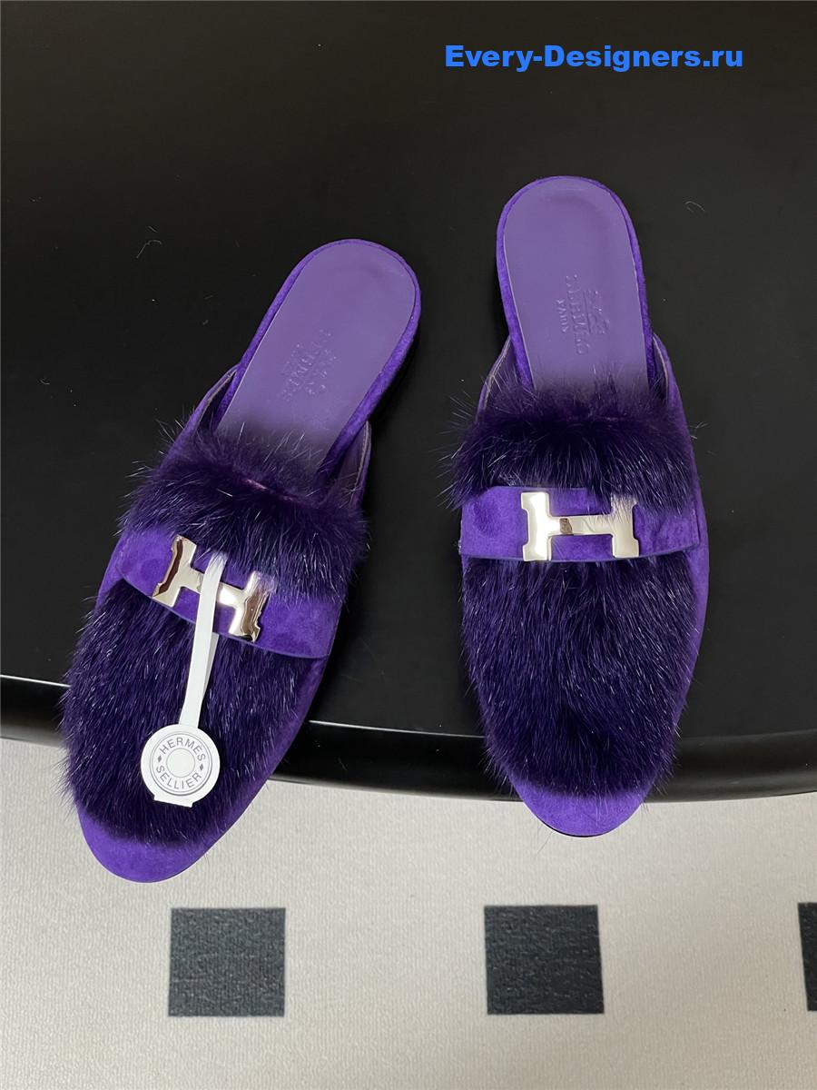 H**me5 purple suede mink mules