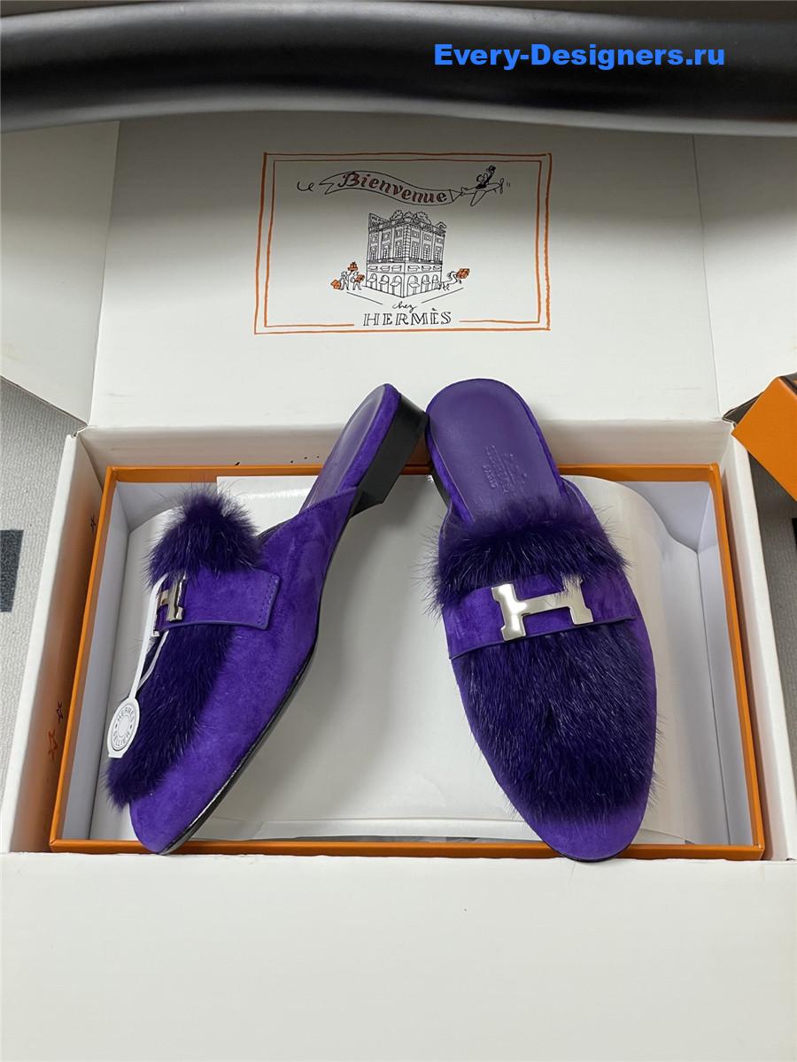 H**me5 purple suede mink mules