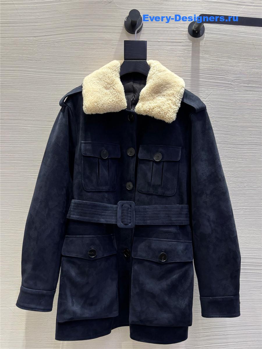 Sa1nt Lau*nt navy blue suede down jacket
