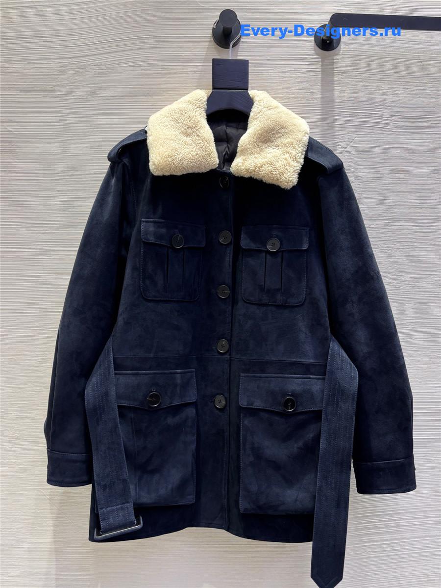 Sa1nt Lau*nt navy blue suede down jacket