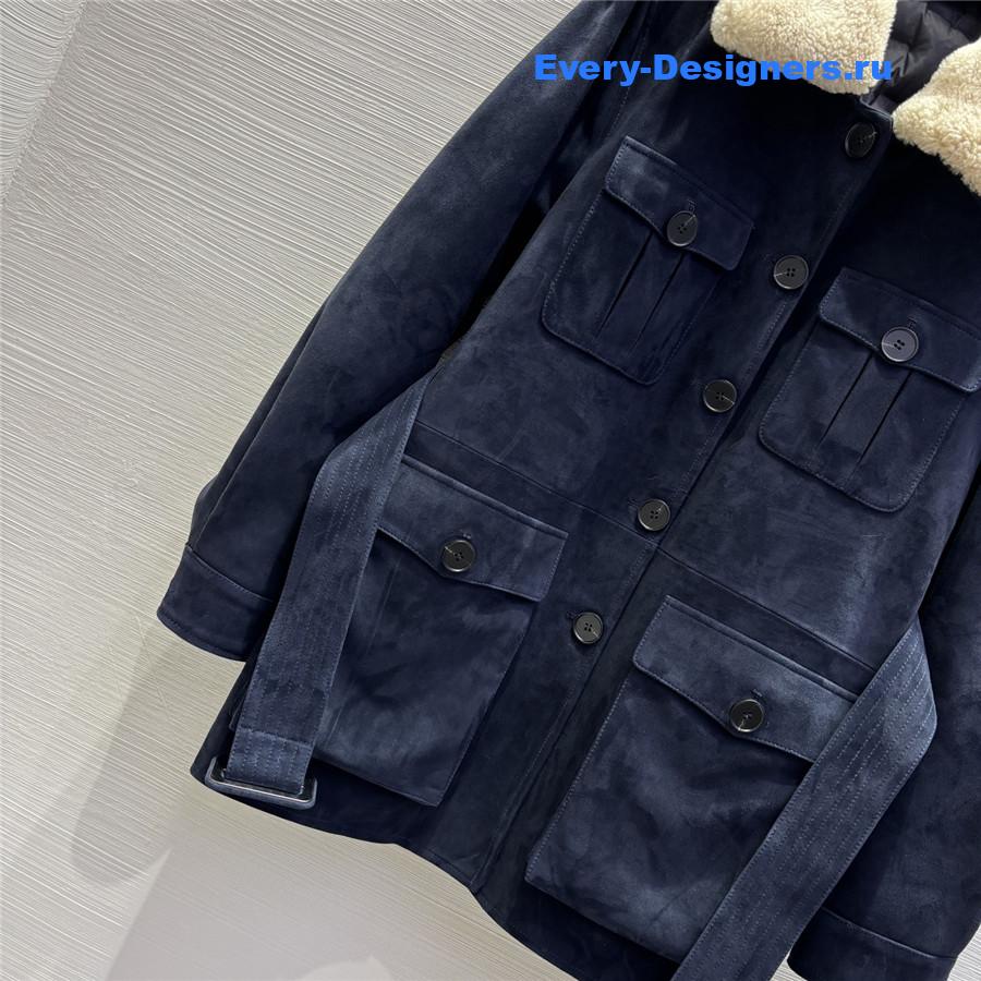 Sa1nt Lau*nt navy blue suede down jacket