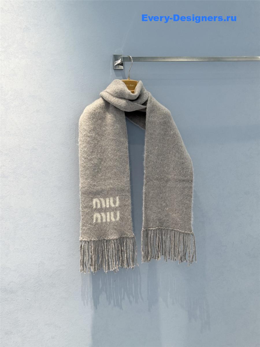 Miu Miu Grey Wool And Mohair Scarf