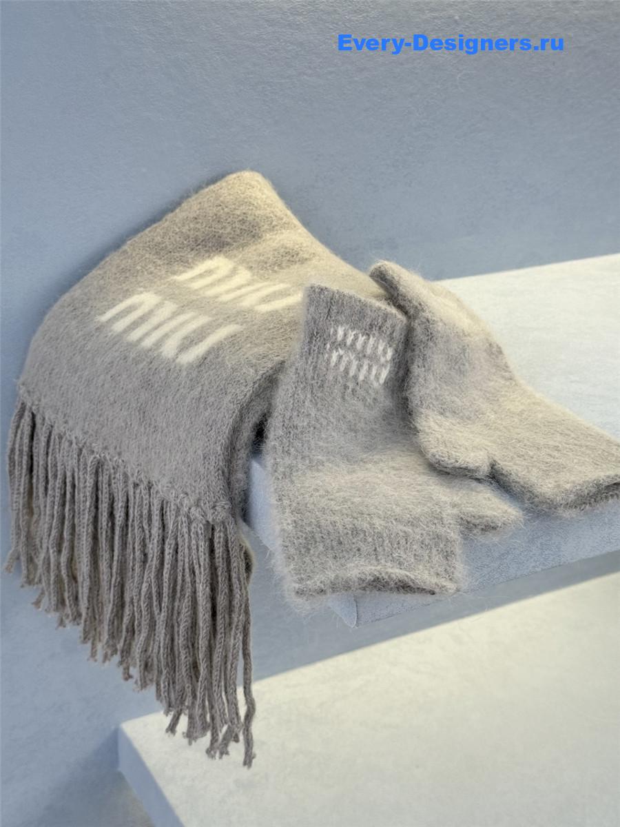 Miu Miu Grey Wool And Mohair Scarf