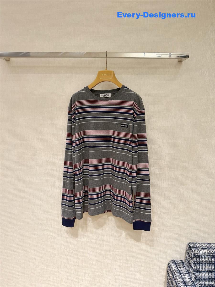 Miu Miu Gray Striped Jersey T-Shirt