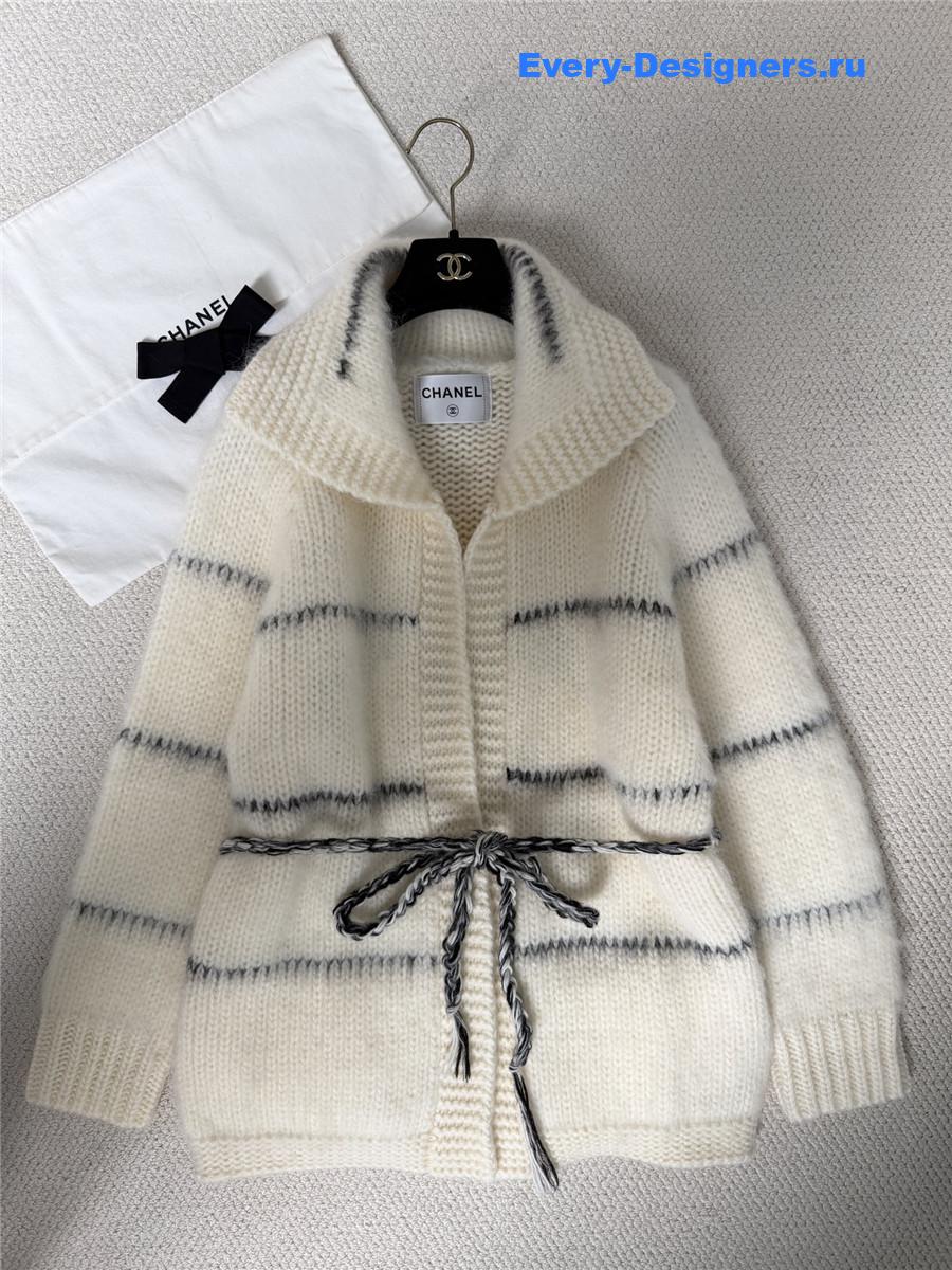 Ch**el white lace-up knit cardigan