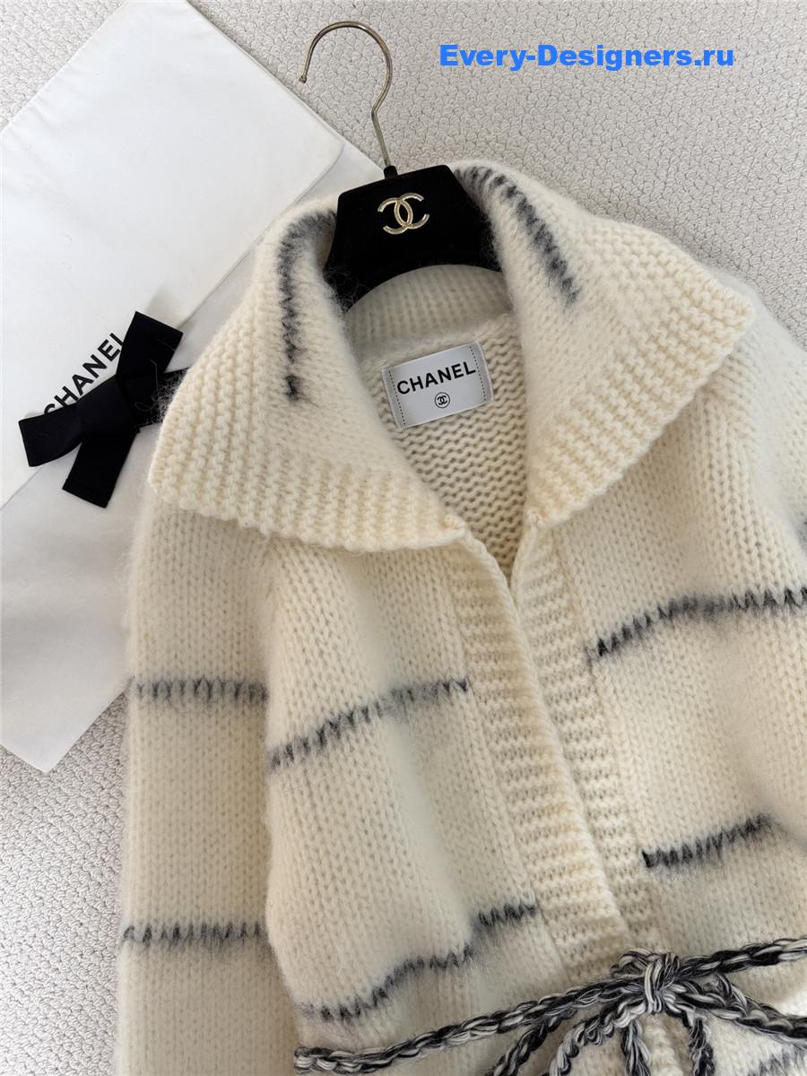 Ch**el white lace-up knit cardigan