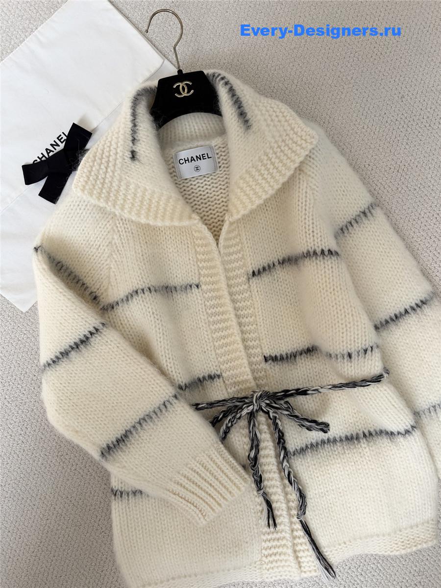 Ch**el white lace-up knit cardigan