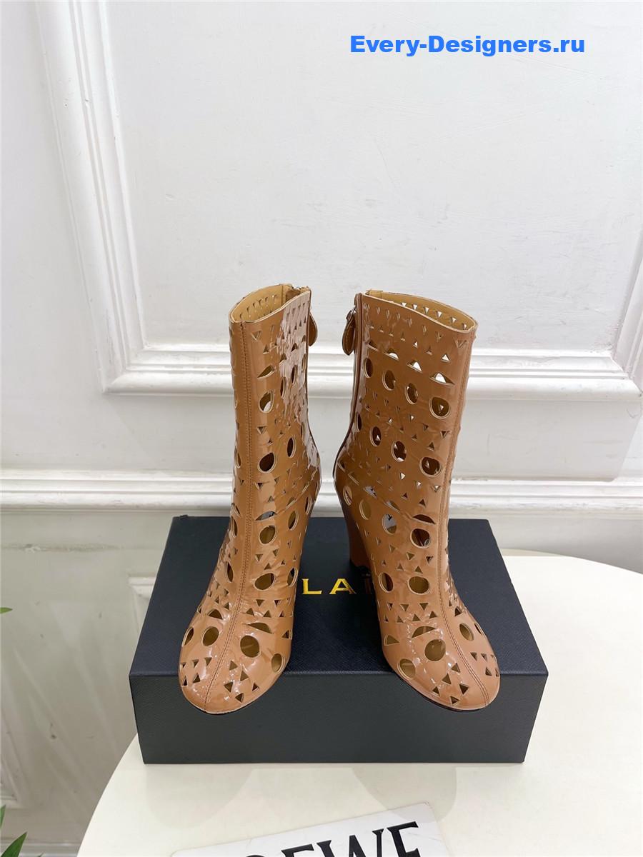 Alaïa Vienne Camel Patent Leather Wedge Ankle Boots