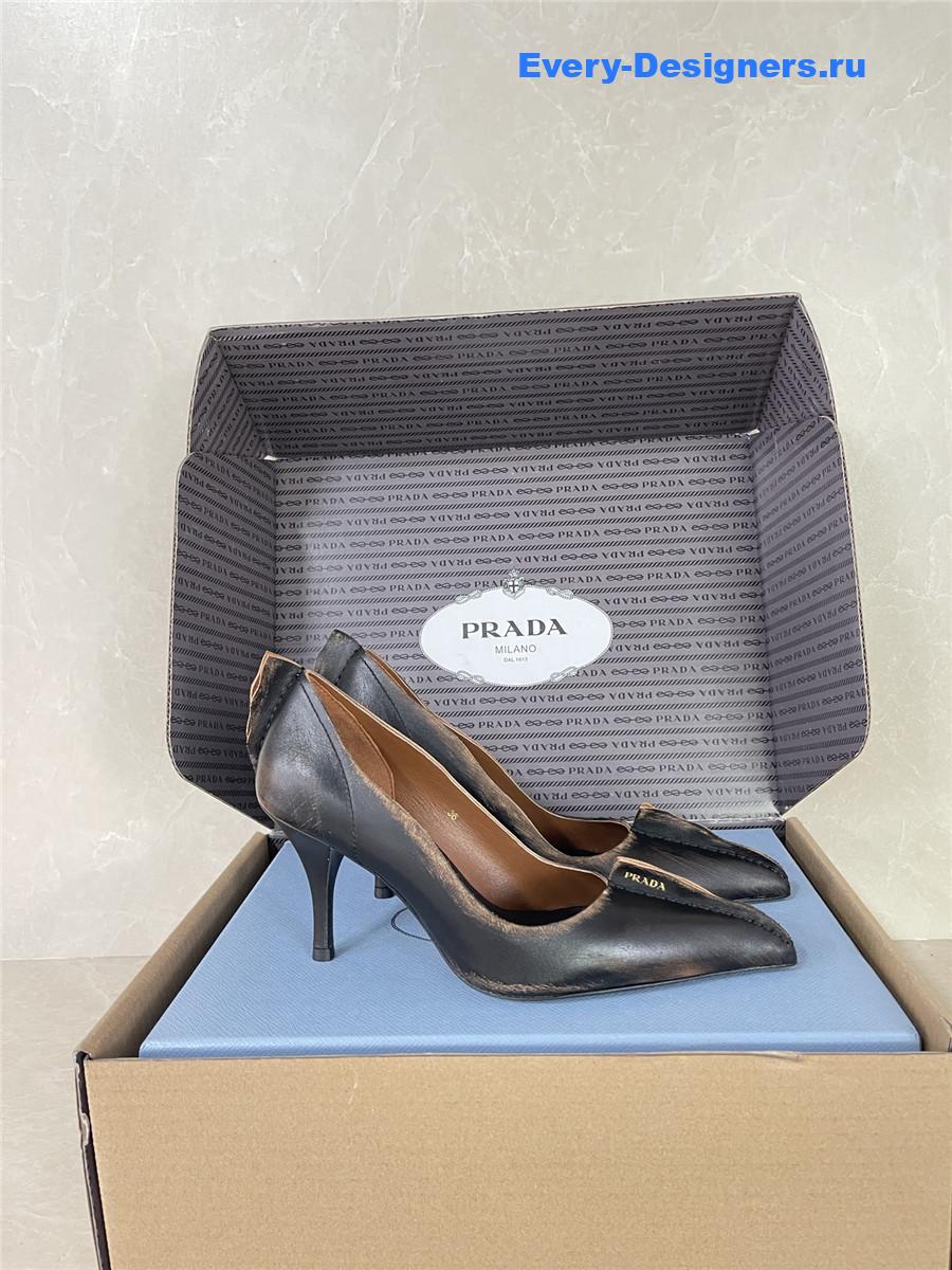 Pra*a 85mm antiqued black leather pointed-toe pumps