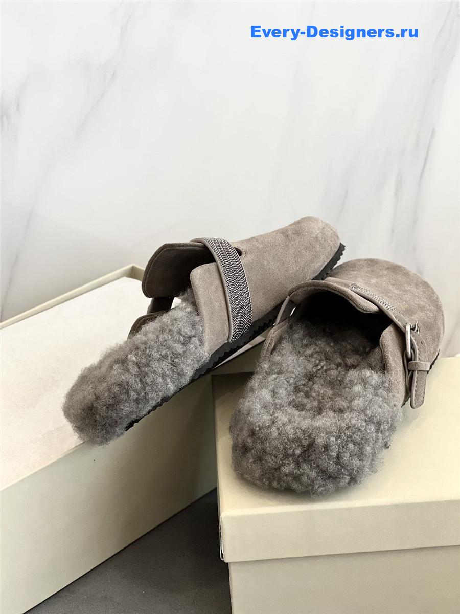 BC Light Gray Shearling Suede Clogs