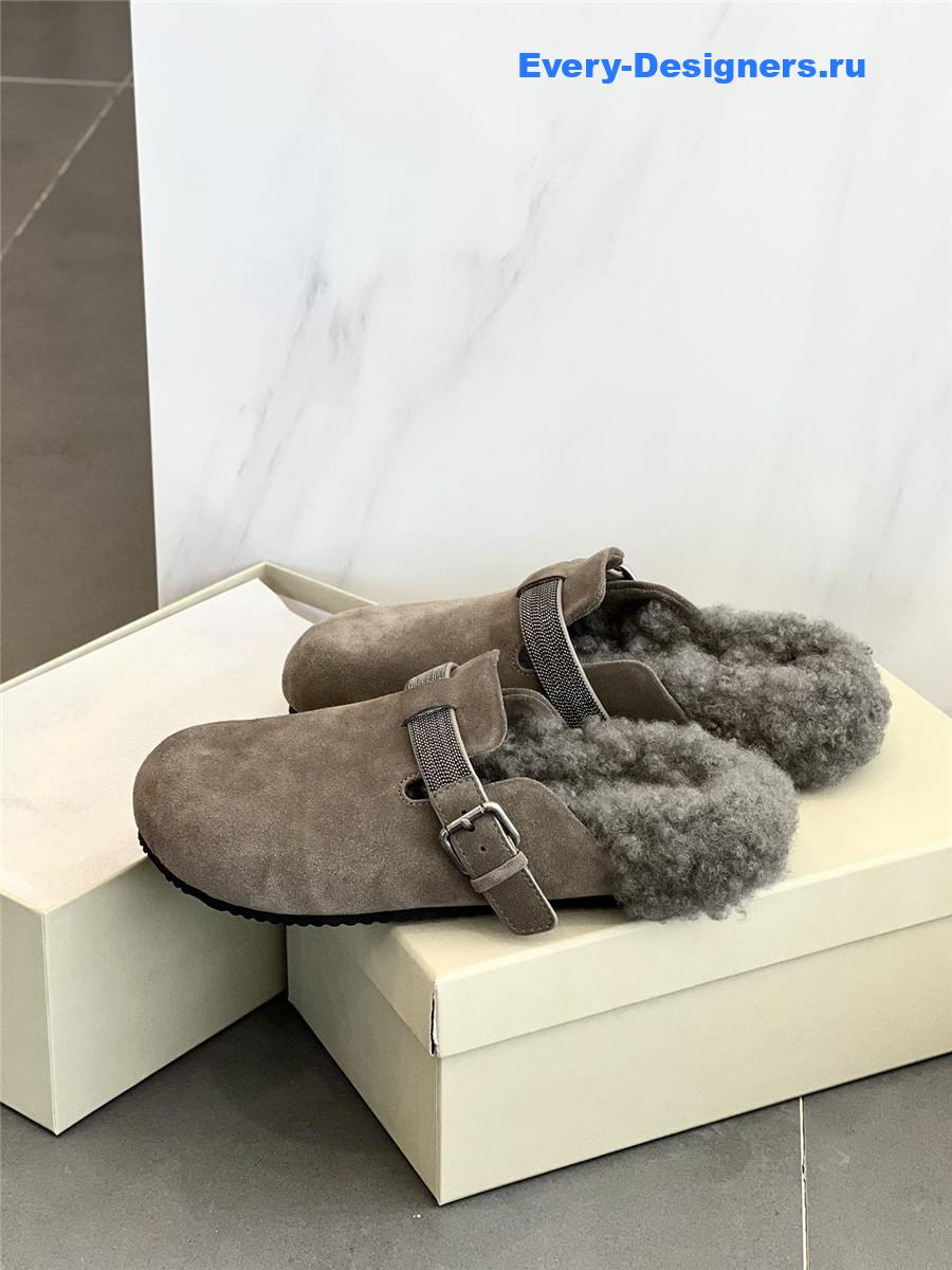 BC Light Gray Shearling Suede Clogs