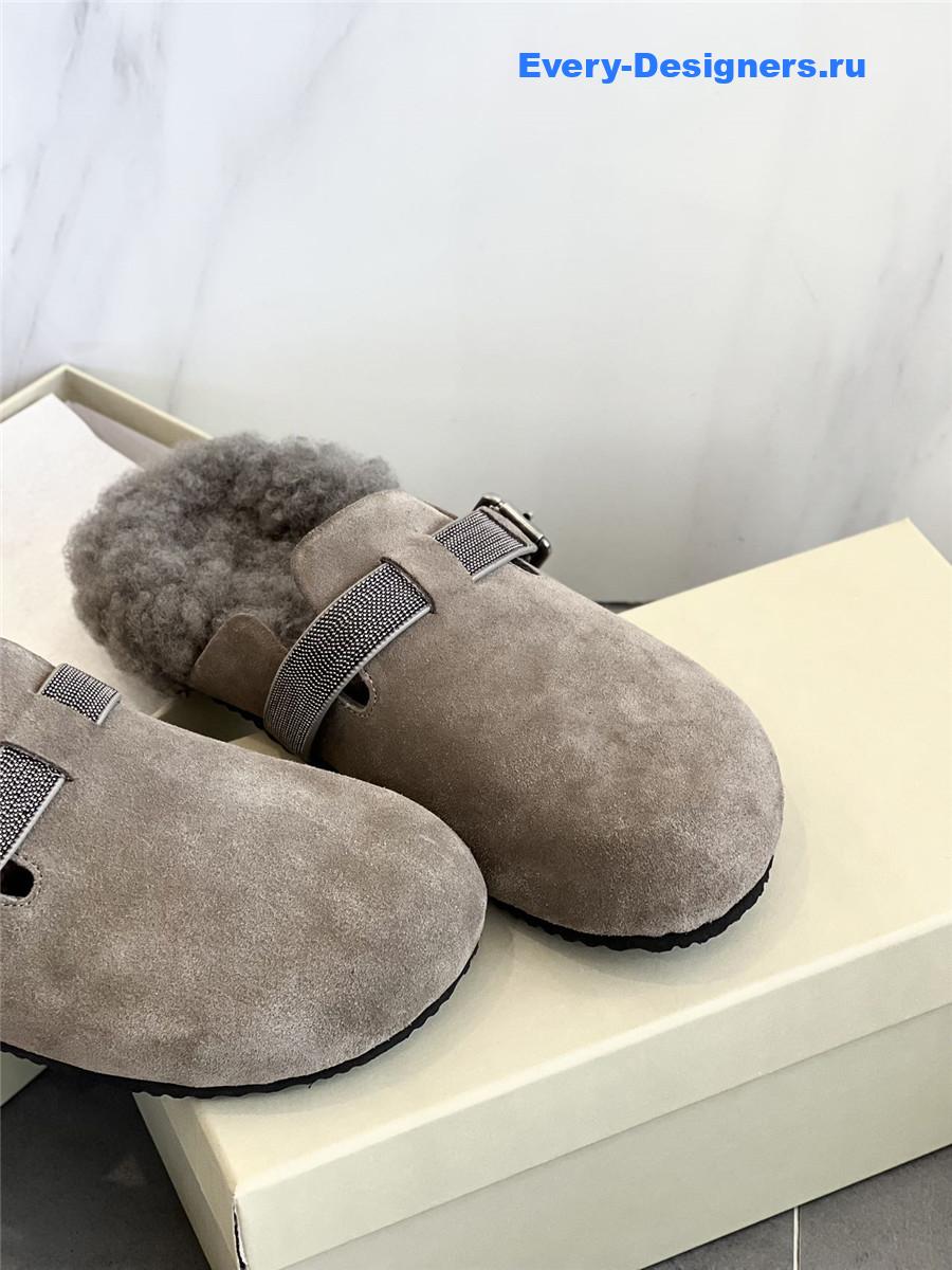 BC Light Gray Shearling Suede Clogs
