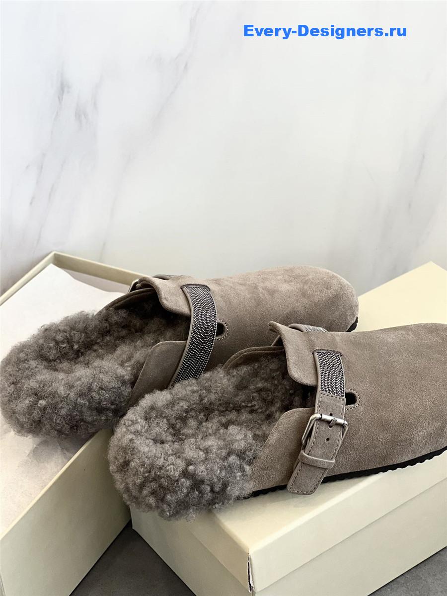 BC Light Gray Shearling Suede Clogs