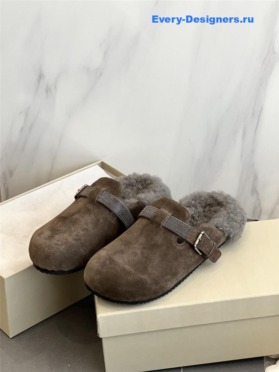 BC Dark Brown Shearling Suede Clogs