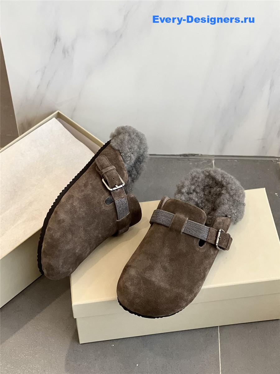 BC Dark Brown Shearling Suede Clogs