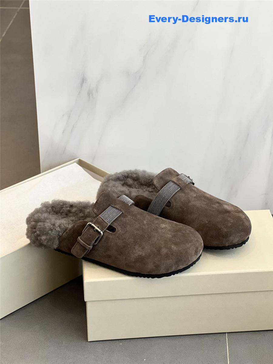 BC Dark Brown Shearling Suede Clogs