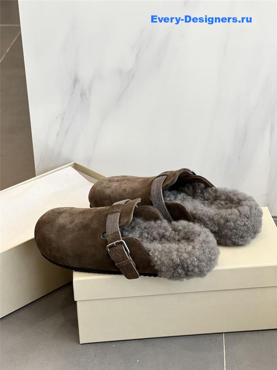 BC Dark Brown Shearling Suede Clogs