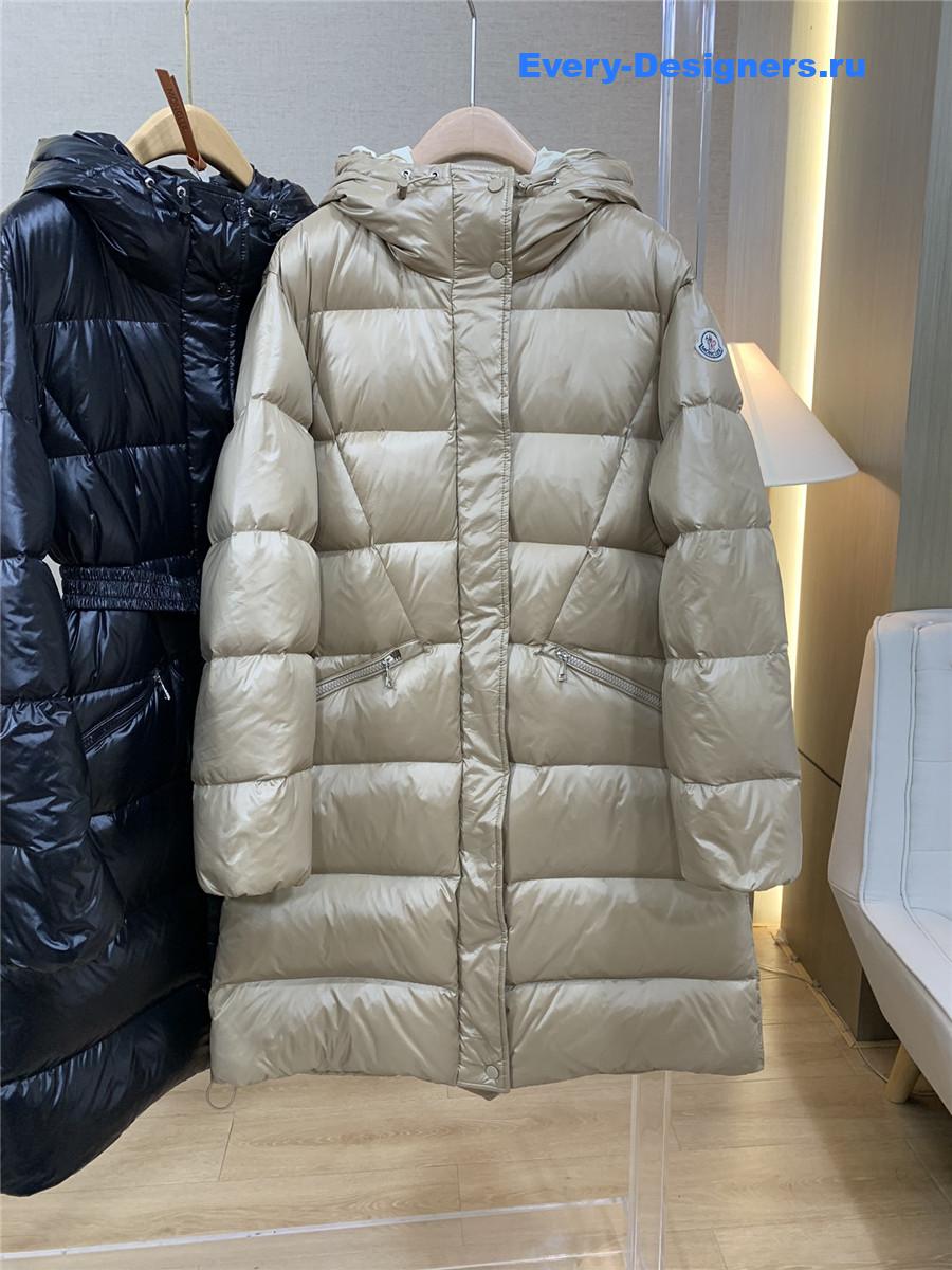 Moncler Beige Bellevue Hooded Long Down Jacket